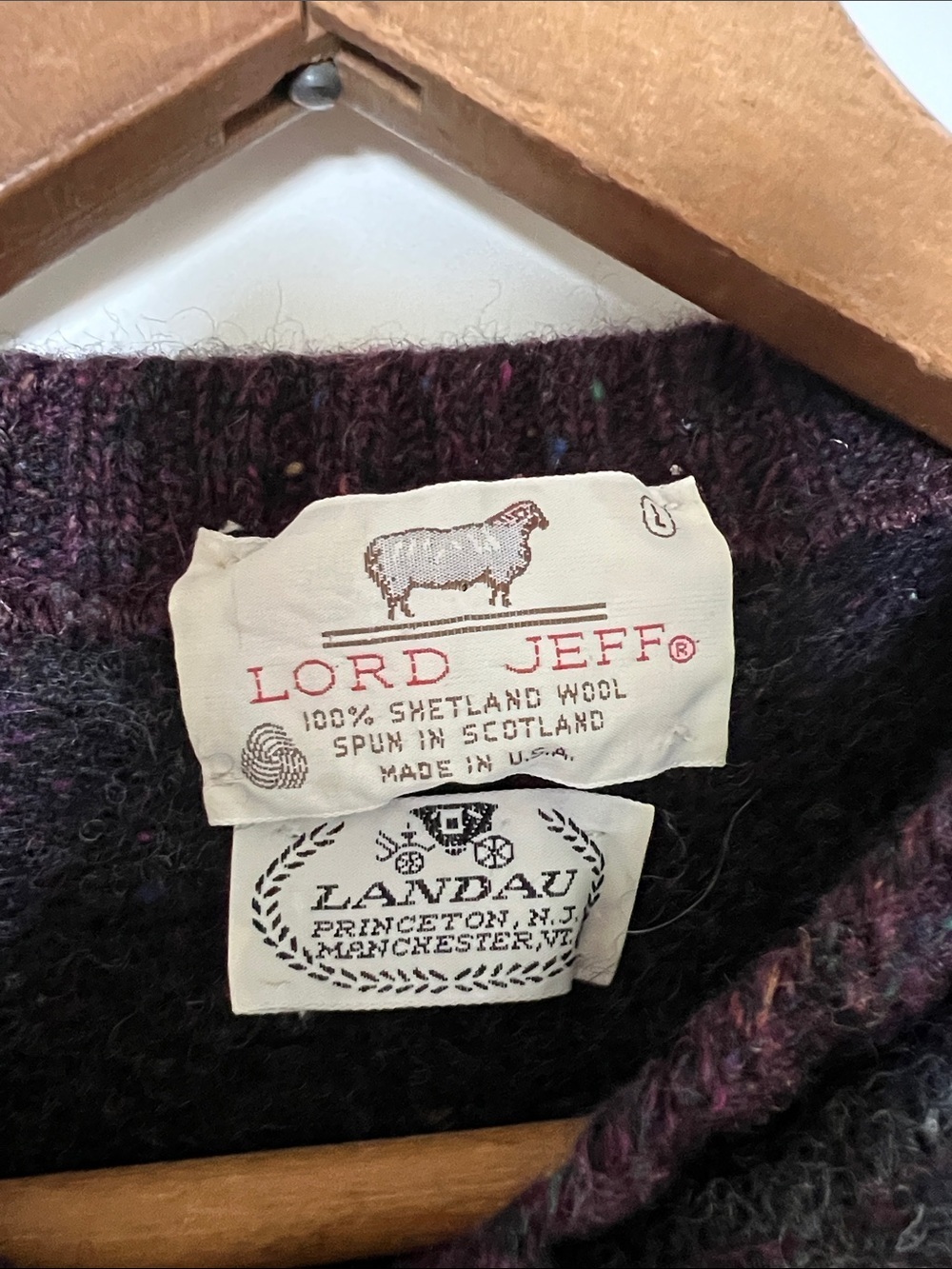 Lord Jeff Crewneck Sweater Purple Blue 100% Shetland Wool Small - Picture 2 of 5